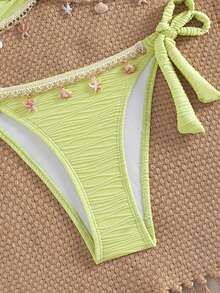 Swim Vcay Women's Summer Beach Vacation Pool Party Swim Fashion Sweet Casual Tropical Textured Fabric Bandeau Bikini Starfish 2pcs Set Sexy Backless Yellow - Multicolor - View 4