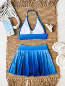 SHEIN Tween Girl Tween Girl Casual Everyday Versatile Comfortable Gradient Color Swimsuit - Blue - View 9