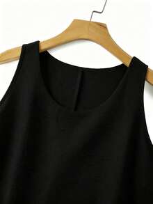 Linhara Spring Summer Autumn Round Neck Sleeveless Double Layer Design Yellow Apricot Color Plus Size Camisole And Tank Top - Black - View 4