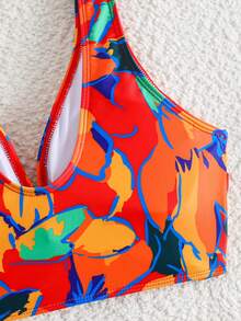 Swim Vcay Women's All-Over Print Ruched Bikini Top, Suitable For Summer Vacation And Beach - Red - View 5