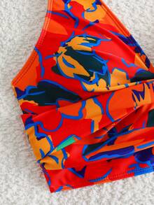 Swim Vcay Women's All-Over Print Ruched Bikini Top, Suitable For Summer Vacation And Beach - Red - View 6