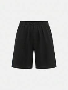 SHEIN 2件組青少年男童休閒短袖上衣與短褲套裝，運動服飾，街頭風格龐克搖滾學院風，適合日常出遊、派對、音樂節，春夏季，男童青少年服飾 - 橘色 - 查看 5