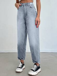 EURMUSE 100% Cotton High Waist Balloon Fit Jean 06-559 - Grey - View 6