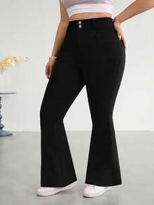 Firerie Plus Size Women High Waist Casual Versatile Flare Leg Jeans Summer Elegant Vacation Beach Wedding Graduation Going Out Black Jeans - Black - View 5