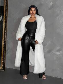 Maweii Women's Faux Fur Long Coat, Winter Furry Jacket - White - View 5