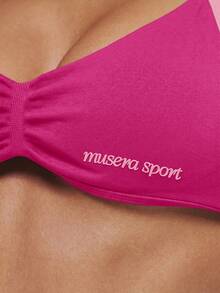 Musera Sport Contrast Seamless Scrunch Sports Bra Active Workout Gym Pilates Fitness Daily Casual Aqua - Hot Pink - View 6