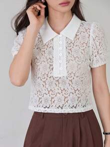 Dazy-Less Women's Casual Button-Up Short Sleeve Top, Suitable For Spring And Summer - Apricot - View 4