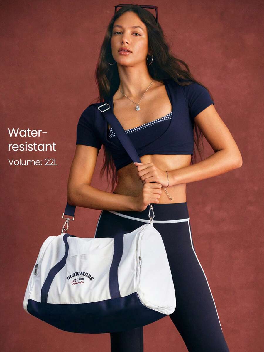 GLOWMODE Large 22L Water-Resistant GlowCarry Varsity Convertible Shoulder Crossbody Tote Bag With Interior Zipper Pocket Daily Casual Active - White - View 1