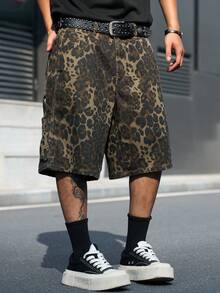 Manfinity EMRG Men's Street Style Casual Multi-Pocket Cargo Camouflage Leopard Print Denim Shorts - Multicolor - View 4