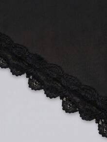 SHEIN PariChic 女款素色對比蕾絲時尚掛脖短洋裝 - 黑色 - 查看 4