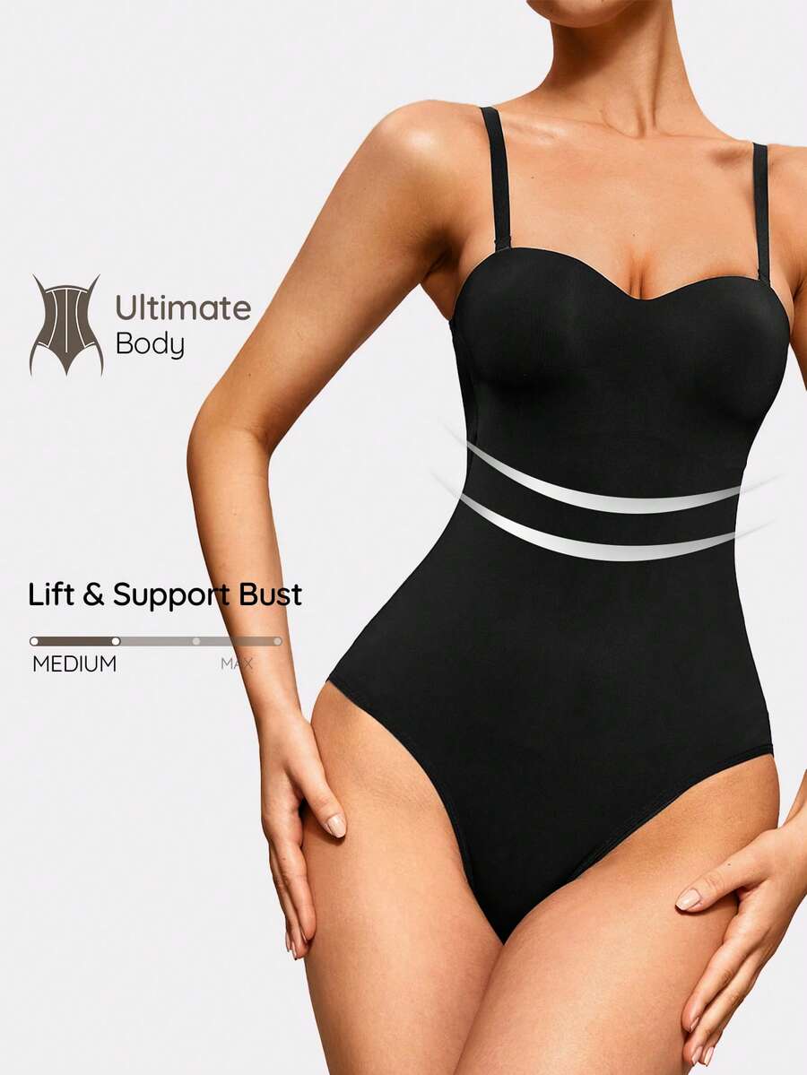 SHAPORA Bộ đồ liền thân dài dệt kim hở lưng màu đen thoải mái co giãn nhẹ, định hình bụng cho nữ - màu đen - Xem 1