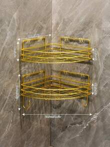 2 PCS Large Capacity No Drilling Wall Mounted Rustproof ABS Black Bathroom Corner Shelf Triangle Storage Rack Shower Caddy Soap Dish Sponge Holder Organizer Space Saver For Bathroom Toilet Laundry Room - Gold Two Sets - View 8