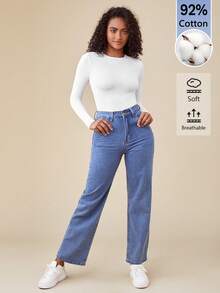 SHEIN BASICS 女款休閒百搭素色長袖連身衣 - 白色 - 查看 10