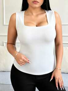 Zyxie Top versátil de unicolor y ajuste ceñido para mujer de talla grande, para uso diario y salidas - Blanco - Ver 3