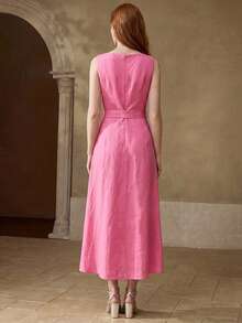 MOTF PREMIUM LINEN BELTED DRESS - Hot Pink - View 6