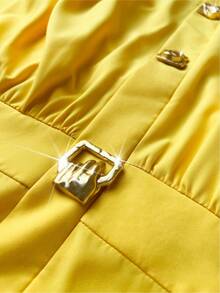Maweii Women's Sleeveless Waist Cinched Collared Metal Decor Short Plus Size Dress, Suitable For Party, Casual, And Vacation Wear - Yellow - View 7