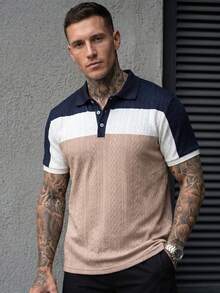 Manfinity CasualCool 男士時尚翻領 Polo 衫，針織面料，夏季通勤不重複穿搭，商務休閒上衣，適合儀式場合 - 藍色 - View 6