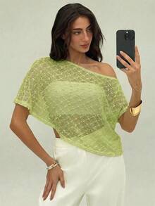 Top Asimétrico de Color Sólido Casual para Mujer , Verano, Top de Verano - Verde - Ver 6
