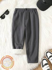Young Boys Casual Plain Straight Fit Fleece Lined Pants For School, Garden, Birthday, Fall, Halloween, Christmas, Thanksgiving, Autumn Winter Season Girls Winter Pantsgirls Fleece Lined Pants - Dark Grey - View 2