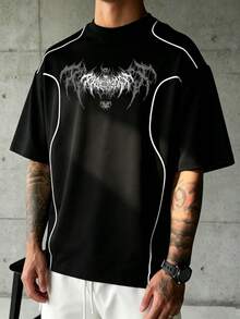 Sport MetroGents Men's Graphic Print Black Contrast Color Short Sleeve Fashion Sports T-Shirt, Gym - Black - View 3
