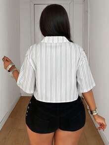 Mawevolt Plus Size Women Sexy Summer Cool Asymmetrical Design Cut Half-Open Short Sleeve Shirt Streetwear - White - View 2