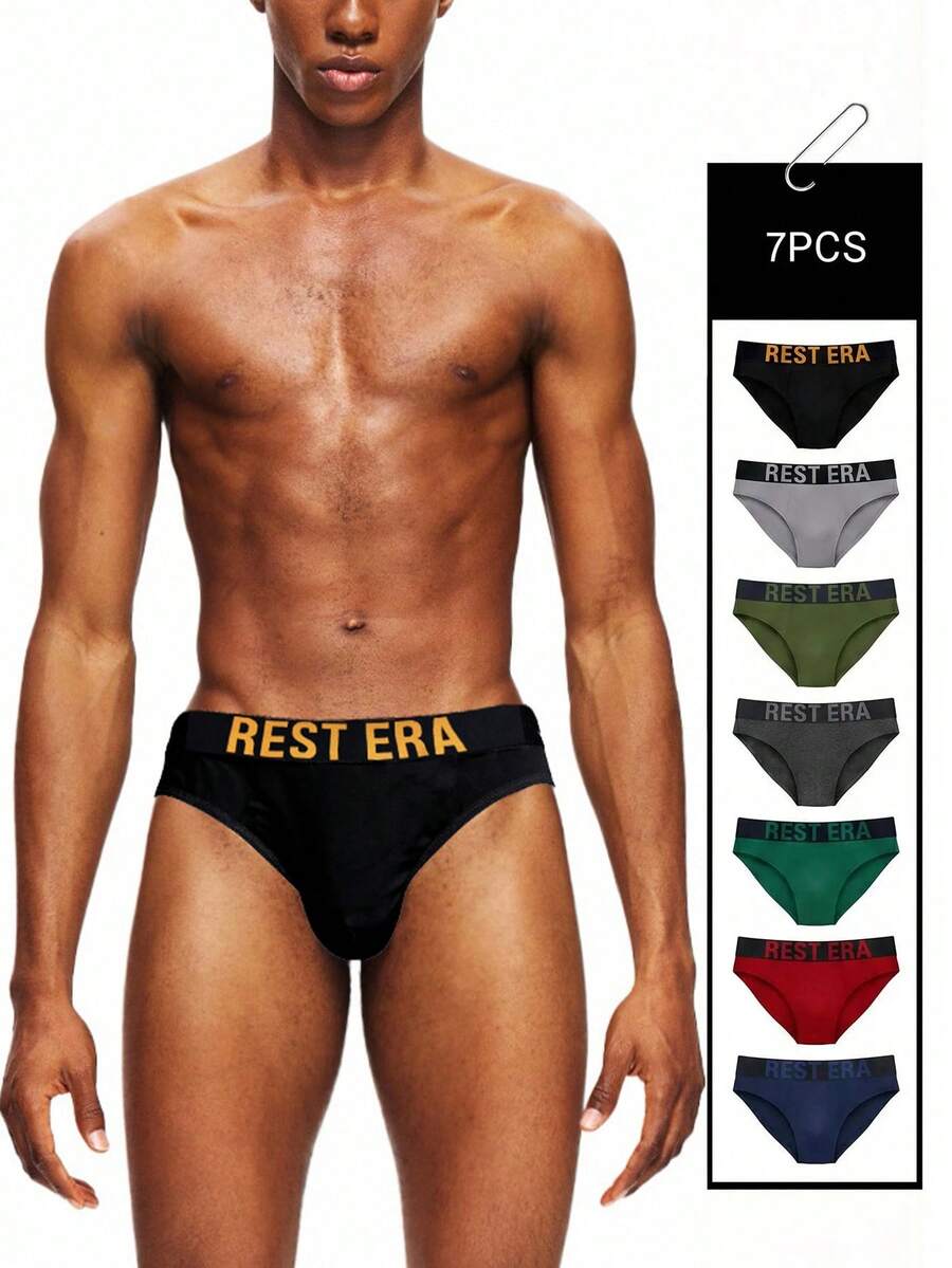 Rest Era 7 peças/Conjunto de Cuecas Boxer Masculinas com Estampa de Letras - Multicolorido - Visão 1