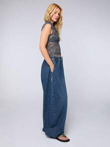 COUREZ Elasticated Waist Baggy Balloon Jeans / Y2K Autumn Outifts For Women Casual Outfits Autumn Jeans Going Out Outfits Rave Outfits Autumn Denim Joggers - Dark Wash - View 4