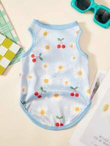 PETSIN 1件宠物猫狗通用雏菊可爱印花休闲舒适透气蓝色狗狗背心 - 彩色 - 查看 20
