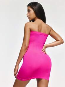 SHAPORA Women's Solid Color Casual Bandeau Bodycon Dress - Hot Pink - View 2