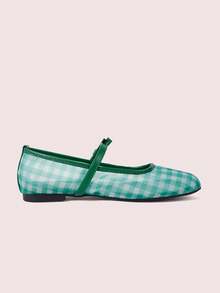 CUCCOO DOLLMOD Women's Shoes, Green Plaid, Mesh, Bow Mary Jane Shoes, Ballet Shoes, Comfortable Flats - Mesh green - View 3