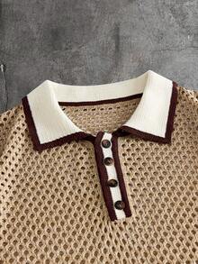 SIGLOCORE Men's Colorblock Hollow Out Casual Versatile Daily Wear Knit Top - Multicolor - View 6