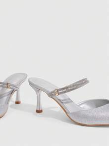 CUCCOO SZL Pointed Stiletto Silver Gretel Rhinestone Strip Women's High Heels Shoes Kitten Heels Banquet Wedding Versatile Temperament Socialite Temperament High Heels Women's Shoes - Silver - View 5