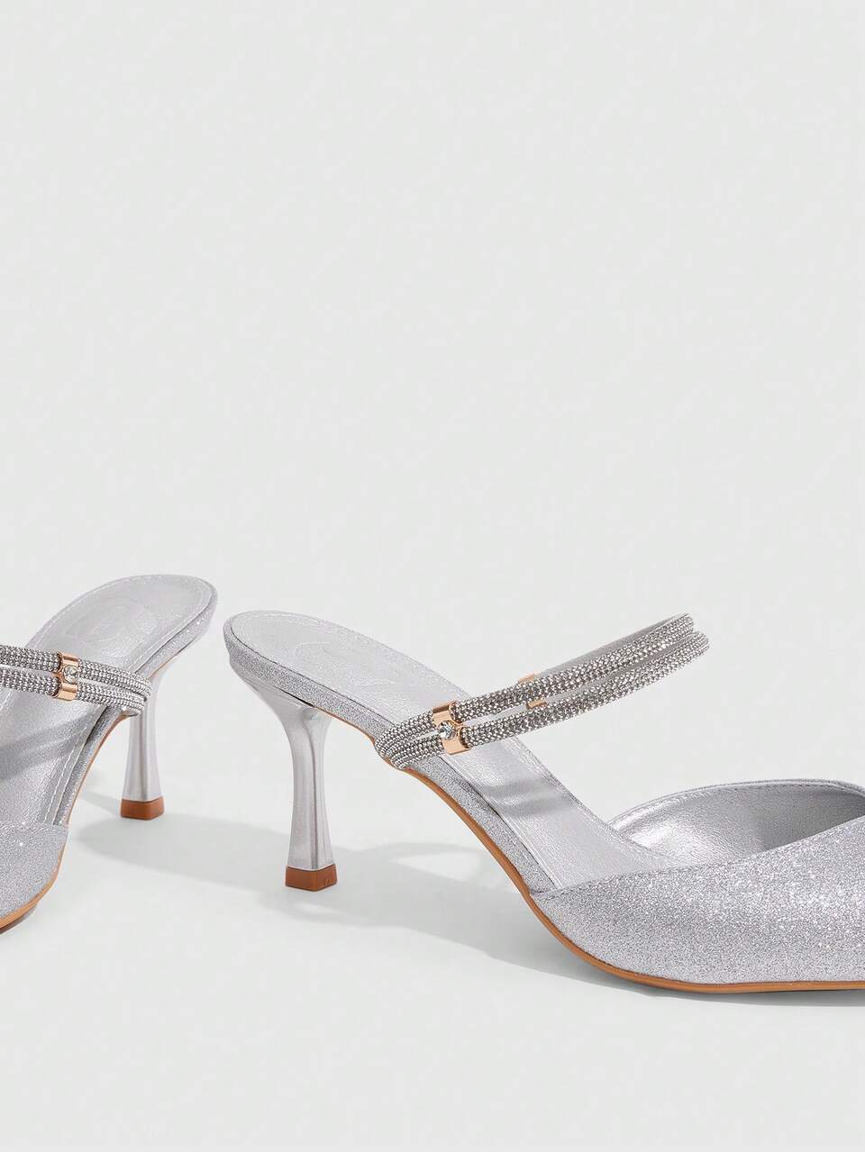 CUCCOO SZL Pointed Stiletto Silver Gretel Rhinestone Strip Women's High Heels Shoes Kitten Heels Banquet Wedding Versatile Temperament Socialite Temperament High Heels Women's Shoes