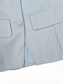 SHEIN Clasi Baby Blue Sleeveless Rhinestone Button Front Shirt And Wide Leg Shorts, Elegant Commuter Women's Two Pieces Set Office Summer - Blue - View 4
