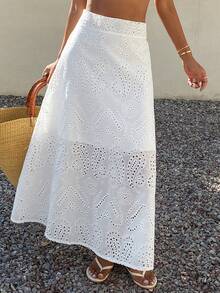 DAZY Summer Loose Casual Vacation Style Flared Embroidered Women's Skirt - White - View 1