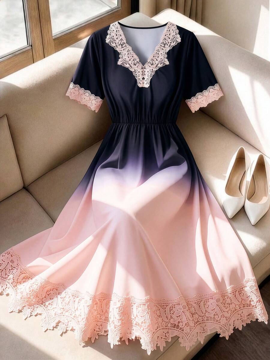 GlowEve CURVE Vestido elegante de mujer talla grande con degradado y ...