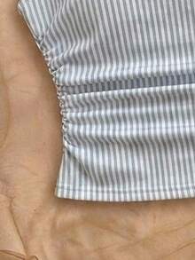 Women's Polka Dot Sleeveless Blouse With Ruching And Front Bow For KQTV - 多色 2 - 查看 4