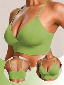 SHEIN 1pc Plus Size Women's Solid Color Minimalist Comfortable Camisole - Army Green - View 3