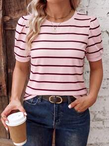 EMERY ROSE Women's Spring/Summer New Hot-Selling Striped Print Pattern Casual Versatile Round Neck Plus Size T-Shirt - Multicolor - View 4