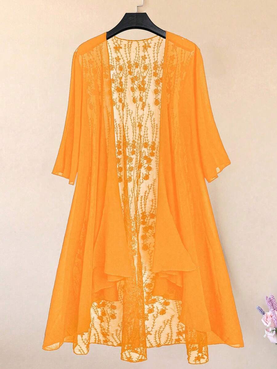 EMERY ROSE Plus Size Women's Embroidered Vacation Fashion Versatile Blouse - Yellow - View 1
