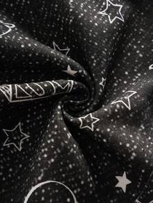 SUPERMAN X SHEIN Young Boy Geometric Pattern Patch Pocket Wide Leg Casual Denim Jeans - Black - View 7