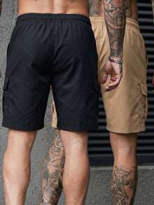 Manfinity Homme Pantalones cortos cargo para hombre de unicolor con cintura elástica, cordón y bolsillos - Multicolor - Ver 2