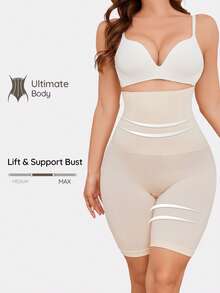 SHAPORA Shorts moldeadores de cintura alta de unicolor para mujer - Beis - Ver 1