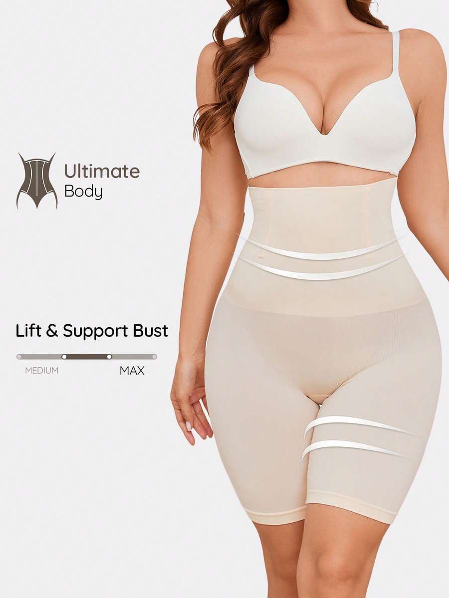 SHAPORA Shorts moldeadores de cintura alta de unicolor para mujer - Beis - Ver 1