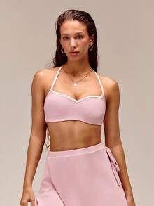 GLOWMODE FeatherFit™ All-Star Glow Soft Lightweight Anti-Slip Color-Contasting Neckline Demi Sports Bra Yoga Pilates Studio Daily Active Wear - Baby Pink - View 1