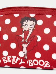 Betty Boop x SHEIN 1個紙箱圖案化妝包，便攜式拉鍊化妝收納袋，多功能整理包，輕便旅行袋 - 紅底白點 - 查看 3