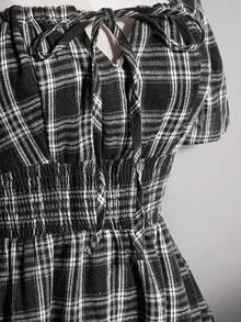 SHEIN ICON Große Größen Y2K Vintage Kleid mit quadratischem Ausschnitt und Karomuster, Midi-Kleid mit Schlitz vorne, Vintage Gothic Punk Kleid - Schwarz und Weiss - Übersicht 9