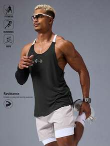 Acti Log Men's Round Neck Black And White Sports Tank Top, Gym - Black - View 4