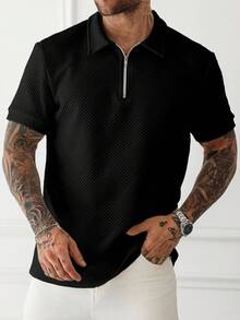 Manfinity Homme 男士大尺碼成熟休閒短袖 Polo 衫 - 黑色 - 查看 4