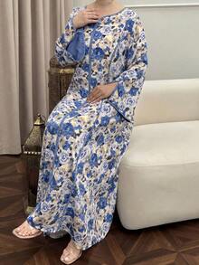 Al Najma 大尺碼女款米色阿拉伯風洋裝，適合度假、Ninang洗禮、夏季端莊優雅希臘風洗禮賓客穿著 - 藍色 - 查看 6